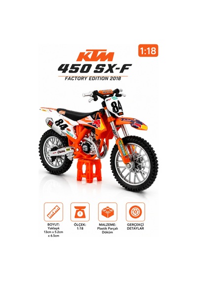 Bburago 1:18 Ktm 450 Sx-f Factory Edition 2018 Diecast Model Motosiklet Çok Renkli