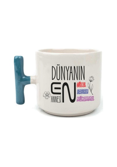 Dünyanın En Annesi Baskılı Mavi Kulplu T Kupa