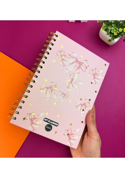 Benisa Shop Altın Yaldızlı Fiyonk Tasarımlı Konuşan Ajanda Tasarım Ajanda Açık Pembe