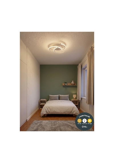Cosmo Ceiling Tasarım Led Avize Beyaz- 3 Renk Modlu Yatak Odası Koridor Plafonyer Avize