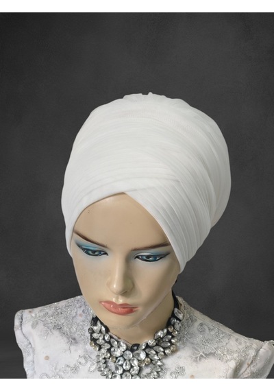 Kırık Beyaz Sevda Bone Model Gelinbaşı Hazır Türban Hazır Duvak Hazır Şal