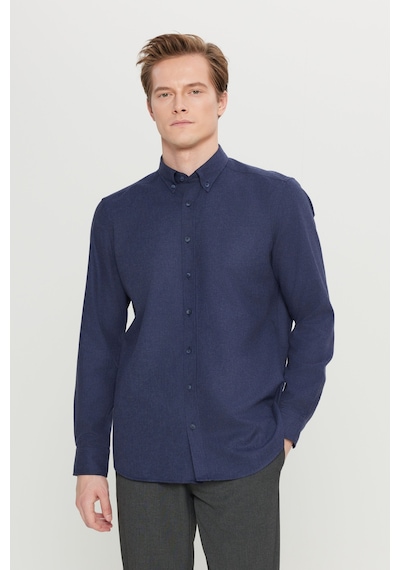 Altınyıldız Classıcs Erkek Lacı Pamuklu Slim Fit Dar Kesim Düğmeli Yaka Diagonal Desenli Flanel Gömlek