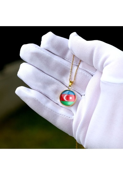Azerbaycan Bayrağı Altın Kaplama Paslanmaz Çelik Mini Kolye İnce Zincir