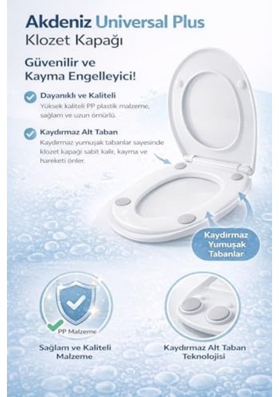Akdeniz Universal Klozet Kapağı  Her Modelle Uyumlu, Kaydırmaz Alt Kapaklı, Kolay Montajlı, Kolay Temizlenebilir, Dayanıklı Yapı,  Açık Bej