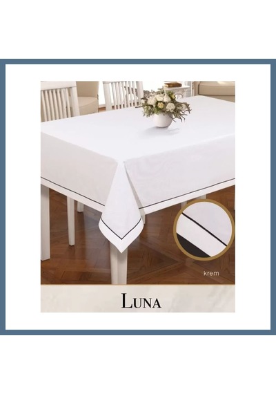 Buradabulabilirsin Luna Model Krem 160x220 Cm Keten Masa Örtüsü Zarif Yemek Masası Dekoru Bbz
