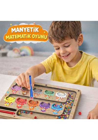 Tineke Manyetik Eğitici Renkli Sayma Eşleştirme Labirenti Eğitim Oyuncağı Ahşap Montessori Oyunu Dondurma
