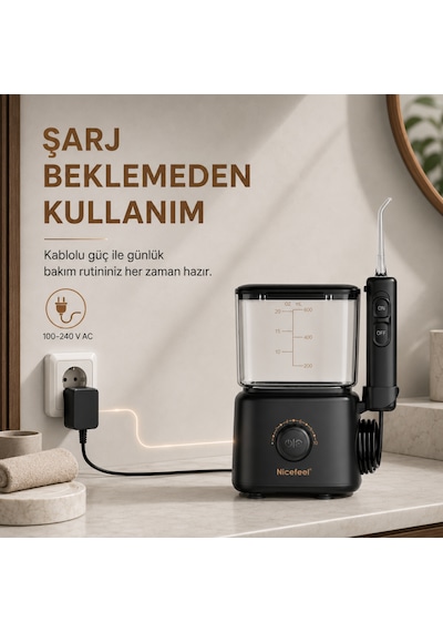 Npo Nicefeel Fc180 Profesyonel 600ml Diş Teli/protez Bakım Ve Ağız Duşu - Siyah