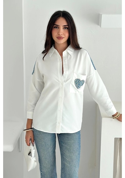 Asprin Fashion Kalp Cepli Gömlek Beyaz