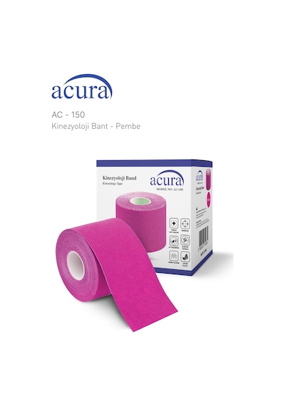 Ac-150 Yüz & Vücut Uyumlu Hipoalerjenik Kinesyo Tape  Bandı 5m X 5cm Pembe Renk 1 Beden
