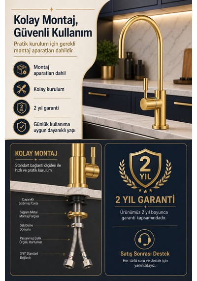 Likuan Ncp8883cp Premium Krom İçme Suyu Arıtma Musluğu Led Siz Kuğu Boyun Altın