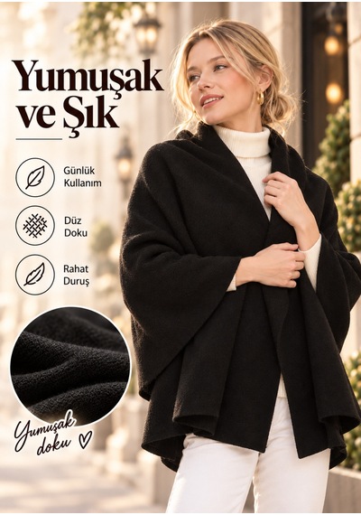 Comerciante Siyah Düz Triko Kadın Omuz Şalı Yumuşak Dokulu Kışlık Şal 70x175 Cm %100 Akrilik Siyah - 930337046 Siyah