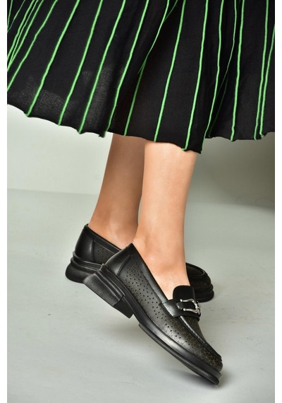 Fox Shoes U704126509 Siyah Loafer Makosen Kadın Ayakkabı Siyah