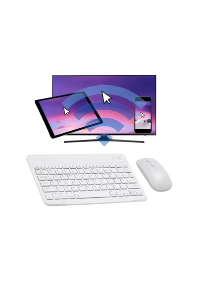 Tüm Cihazlara Uyumlu Akıllı Taşınabilir Şarj Edilebilir Kablosuz Bluetooth Klavye Ve Mause Seti Beyaz - 582815151