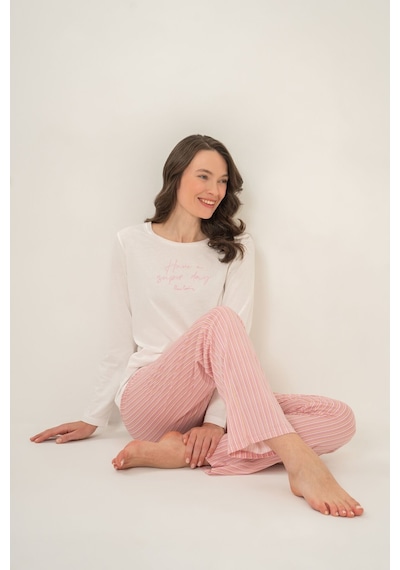 Pierre Cardin Kadın Have A Super Day Beyaz Uzun Kol Pijama Takım Pc9294-s-v2 Pc9294-s-v2