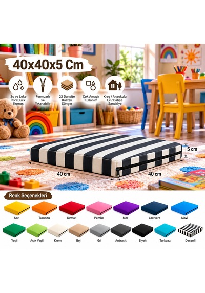 40x40x5 Cm Kare Minder - Sandalye Minderi - Kreş Anaokulu Oyun Aktivite Minderi - Bahçe Dekor Minderi Siyah - Beyaz
