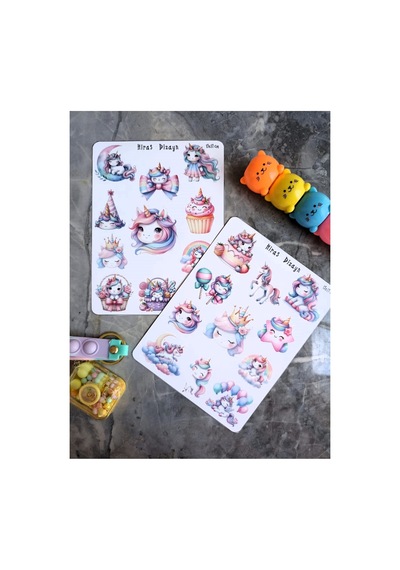 Sevimli Unicorn Tekboynuz Sticker Seti 2 Sayfa 13x17 cm
