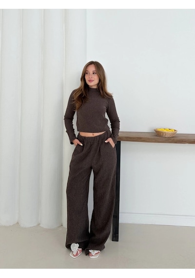 By Mop Balıkçı Yaka Örme Takım Kahve St265865 Kahve