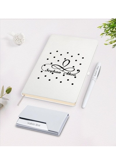 Kişiye Özel Isimli Beyaz Defter Kalem Kartvizitlik Hediye Seti-4