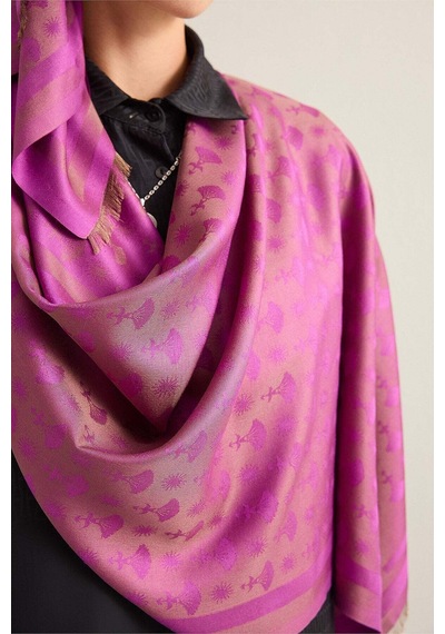 Imannoor Karanfil Monogram Mor İpek Şal 68x200 Mor