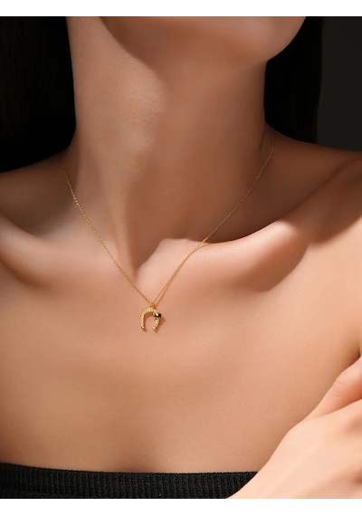 Lucky Charm Nal Yonca Minimal Kadın Gümüş Kolye Altın