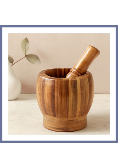 Bezos Ahşap Bambu Havan Sarımsak Dövecek 8 Cm Dlra