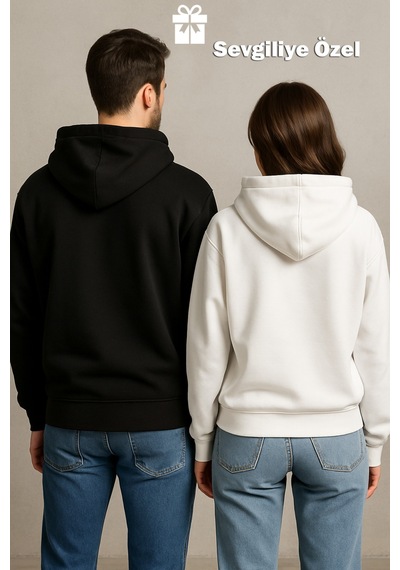 Nevermind Sevgili Çift Kombin Ateş Ve Su Baskılı Hoodie Unisex Oversize Ka Siyah