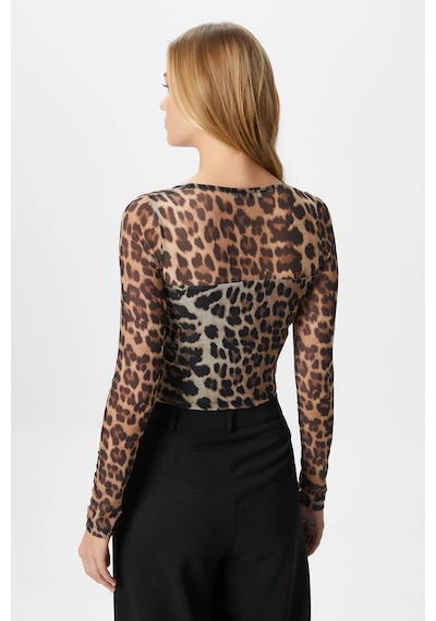 Ritnice Kadın Alina Korse Görünümlü Leopar Tül Crop Bluz LEOPAR