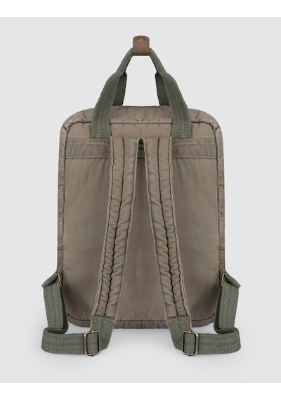 Cabani Vizon Vintage Baskılı Keten Unisex Sırt Çantası Haki