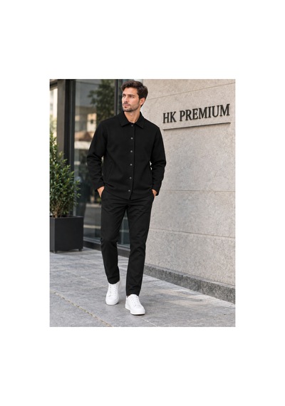 Hk Premium Erkek Gri Double Face Pike Gömlek Ceket Regular Fit, Çıtçıtlı, Uzun Kollu, Smart Casual Siyah Hk Premium Erkek Gri Double Face Pike Gömlek Ceket Regular Fit, Çıtçıtlı, Uzun Kollu, Smart Casual Siyah