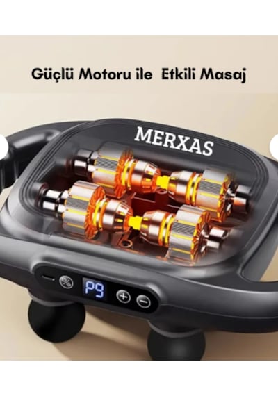 Merxas Fasya-şarjlı 8 Başlıklı Isıtmalı Masaj Aleti Dijital Ekranlı  Masaj Cihazı Siyah