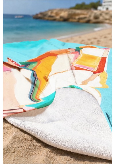 Şemsiye Temalı Deniz Plaj Havlu Örtüsu - Akdeniz Modern Turkuaz Hızlı Kuruyan Mikrofiber Havlu Örtü Kumlu Tınısı