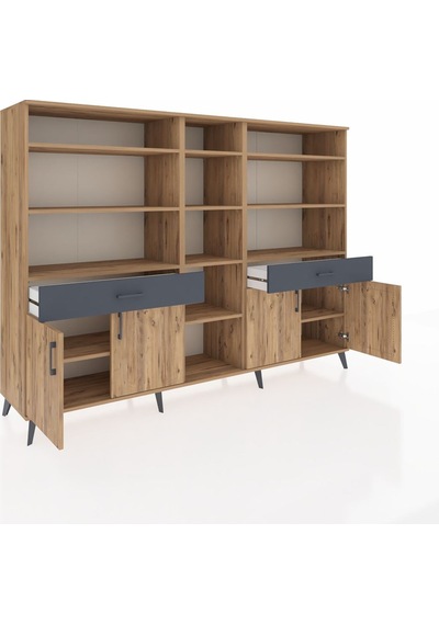 Hyperion Dolap 12 Raflı 2 Çekmeceli 4 Kapaklı 220x44x163 Çam-çam/ Çam-çam/antrasit