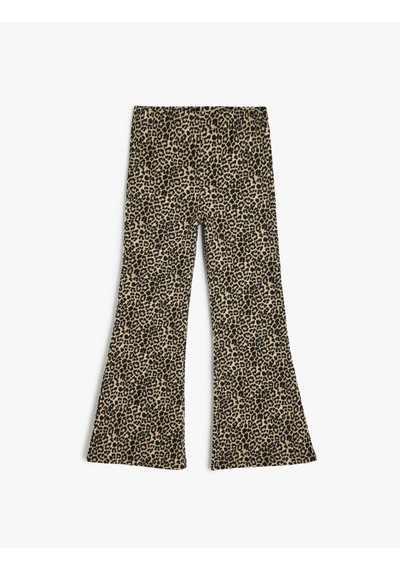 Koton Leopar Desenli İspanyol Paça Pantolon Bej Desenli 5wkg40320ak Ekru