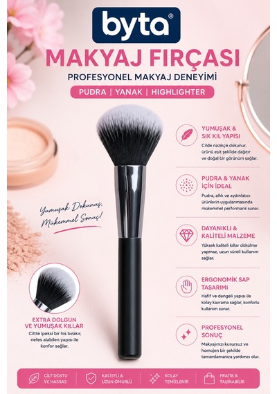 Profesyonel Makyaj Fırçası Pudra, Allık Ve Aydınlatıcı Uygulama Fırçası
