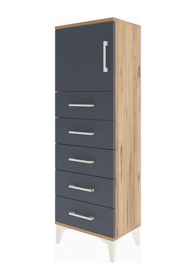 Arges Dolap Tek Raflı 5 Çekmeceli Tek Kapaklı 44x30x134 Çam-antrasit Atlas Çam