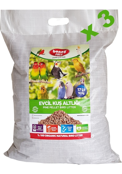 Bonny Nice Organik Çam Pelet Evcil Kuş Altlığı 10 Kg 17 l x 3 Ad