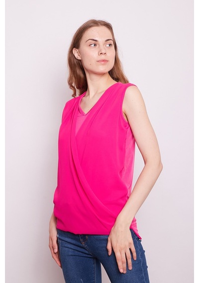 Jument Şifon Detaylı Anvelop Kolsuz Şık Likralı Parlak Kumaş Bluz-pembe Pembe