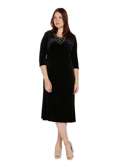 Nidya Moda Büyük Beden Kadife Elbise-4075S Siyah
