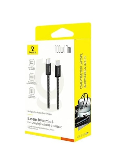 Dynamic 4 Series 100w Pd Hızlı Şarj Kablosu, Type-c To Type-c Örgülü Kablo 1 Metre, İphone 17/16/15 Pro Max, Macbook, İpad, Android, Galaxy Uyumlu 480mbps Veri Aktarımı - Siyah