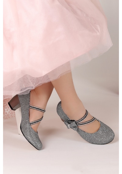 Kiko Kids Aisha Günlük Kız Çocuk 4 Cm Topuklu Abiye Ayakkabı Platin Platin