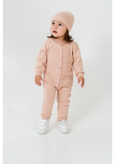 Babyhola Unisex Triko Saç Örgülü Alt Üst Bere 3'lü Takım 22108 Pembe