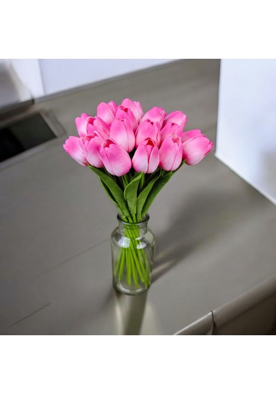 Yapay Çiçek Islak Lale Pembe Renkli 10 'lu Premium Pembe