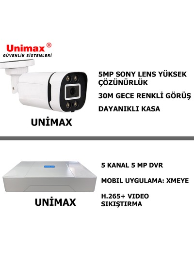 Unımax 5mp Sony Lens 6 Kameralı Güvenlik Seti 100m Kablo 30m Gece Görüş Xmeye