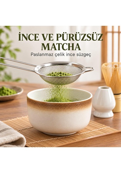 Valkyrie 6 Parça Matcha Hazırlama Seti Bambu Çırpıcı Seramik Kase Süzgeç Ölçü Ve Kaşık Kahve Kahverengi