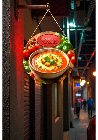 Domates Çorbası Görselli İpli Mdf Ahşap Kapı Duvar Süsü, Restoran, Mutfak Dekoratif Tablo