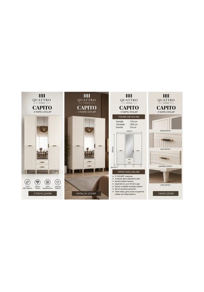 Capıto 3 Kapılı Dolap Beyaz