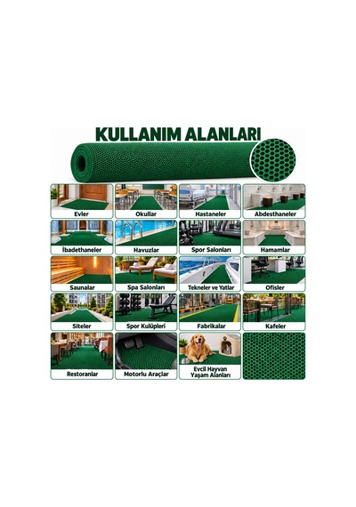 Hortumtech Bal Petek Paspas Kaydırmaz Pvc Islak Zemin Duş Havuz Su Tahliyesi 4 Mm - Yeşil 90 X 100 Cm