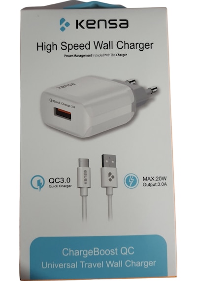 Kensa Type-C 20 W 3.0A Hızlı Şarj Cihazı 120 CM