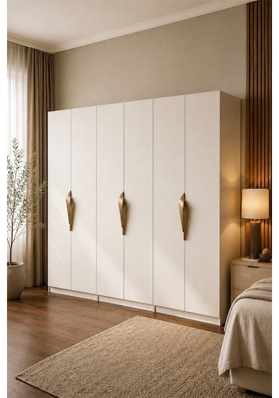 Gama 6 Kapaklı Askılı + Çekmeceli+ Askılı Raflı Tasarım Kulplu 253 Cm Gardırop Elbise Dolabı Beyaz Gama 6 Kapaklı Askılı + Çekmeceli+ Askılı Raflı Tasarım Kulplu 253 Cm Gardırop Elbise Dolabı Beyaz