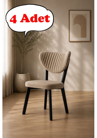 Teknor 4 Adet Elma Sandalye Modern Kadife Kapitone Sırtlı Mutfak Yemek Odası Balkon Kafe Sandalyesi 85 Cm Cappuccino